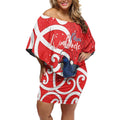 Personalized New Zealand Pukeko Christmas Off Shoulder Short Dress Meri Kirihimete Taniko Ponga Koru Red - Aussie Hoodie