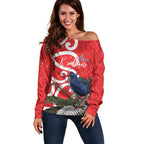 Personalized New Zealand Pukeko Christmas Off Shoulder Sweater Meri Kirihimete Taniko Ponga Koru Red - Aussie Hoodie