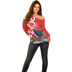 Personalized New Zealand Pukeko Christmas Off Shoulder Sweater Meri Kirihimete Taniko Ponga Koru Red - Aussie Hoodie