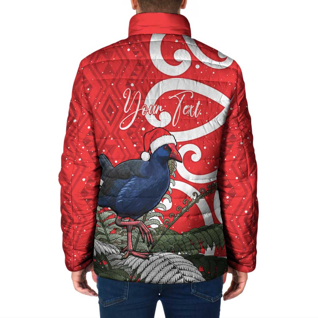 Personalized New Zealand Pukeko Christmas Padded Jacket Meri Kirihimete Taniko Ponga Koru Red - Aussie Hoodie