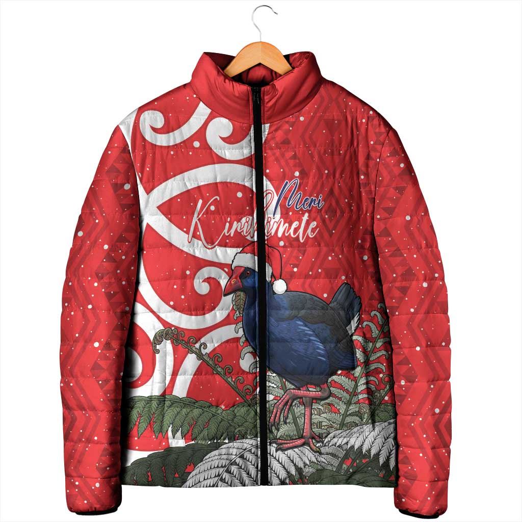 Personalized New Zealand Pukeko Christmas Padded Jacket Meri Kirihimete Taniko Ponga Koru Red - Aussie Hoodie