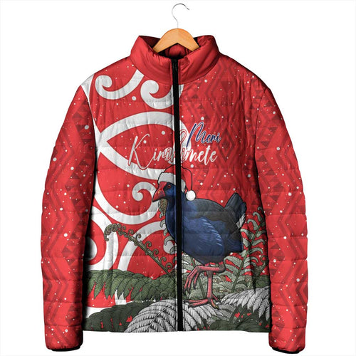 Personalized New Zealand Pukeko Christmas Padded Jacket Meri Kirihimete Taniko Ponga Koru Red - Aussie Hoodie