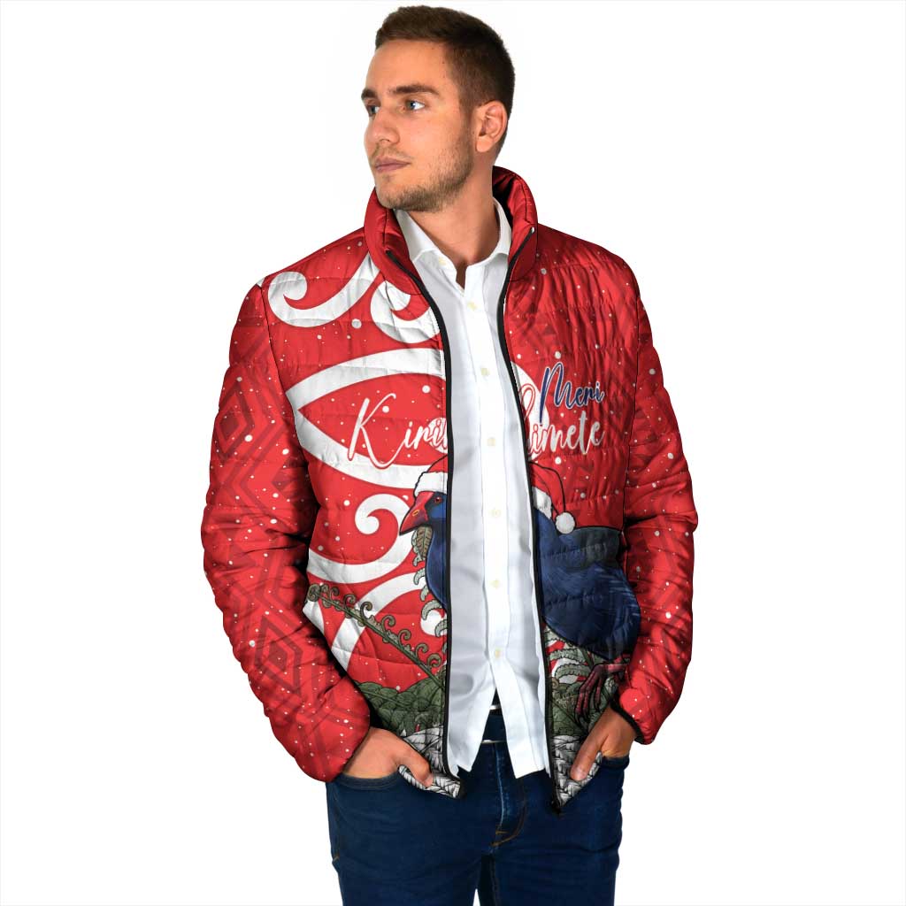 Personalized New Zealand Pukeko Christmas Padded Jacket Meri Kirihimete Taniko Ponga Koru Red - Aussie Hoodie