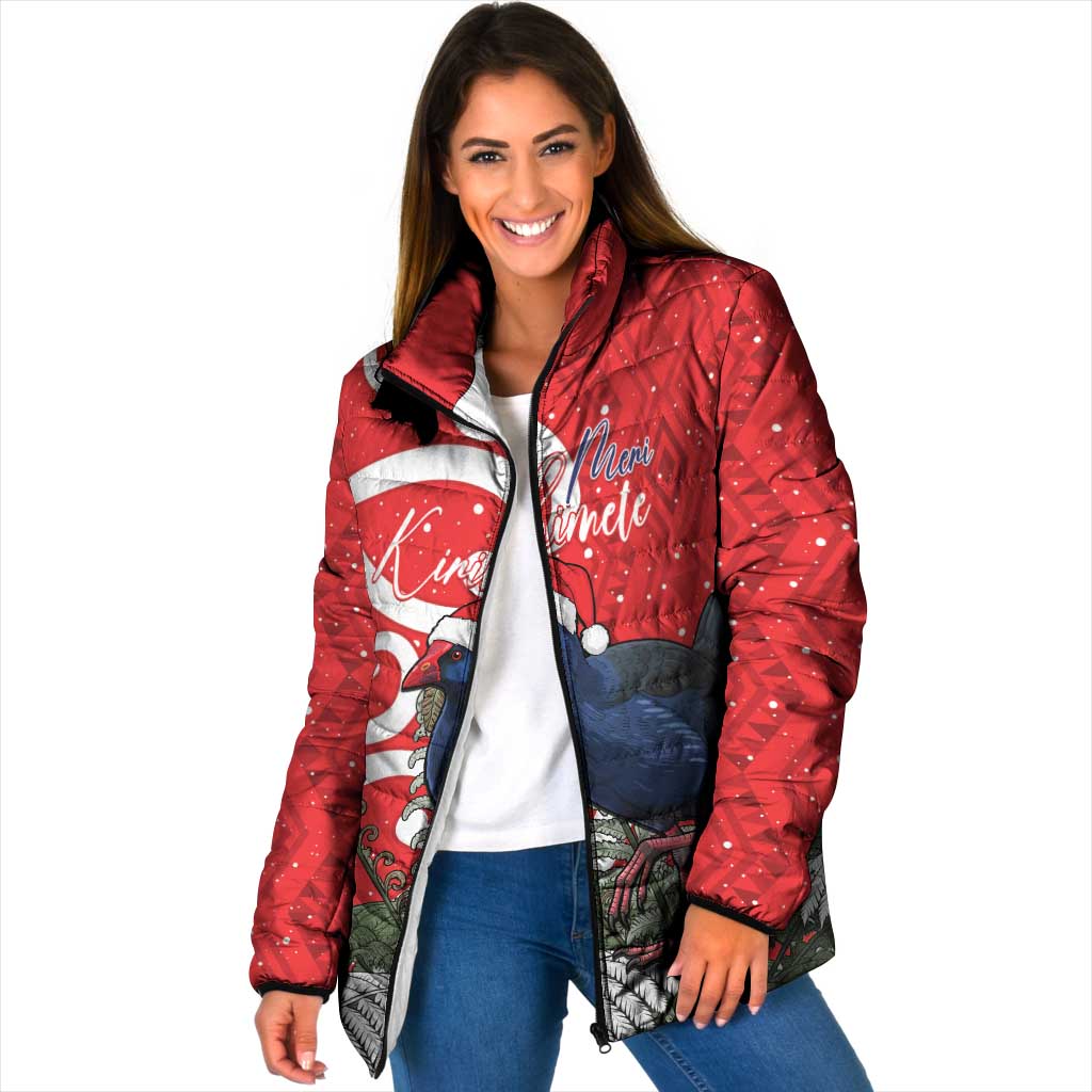 Personalized New Zealand Pukeko Christmas Padded Jacket Meri Kirihimete Taniko Ponga Koru Red - Aussie Hoodie