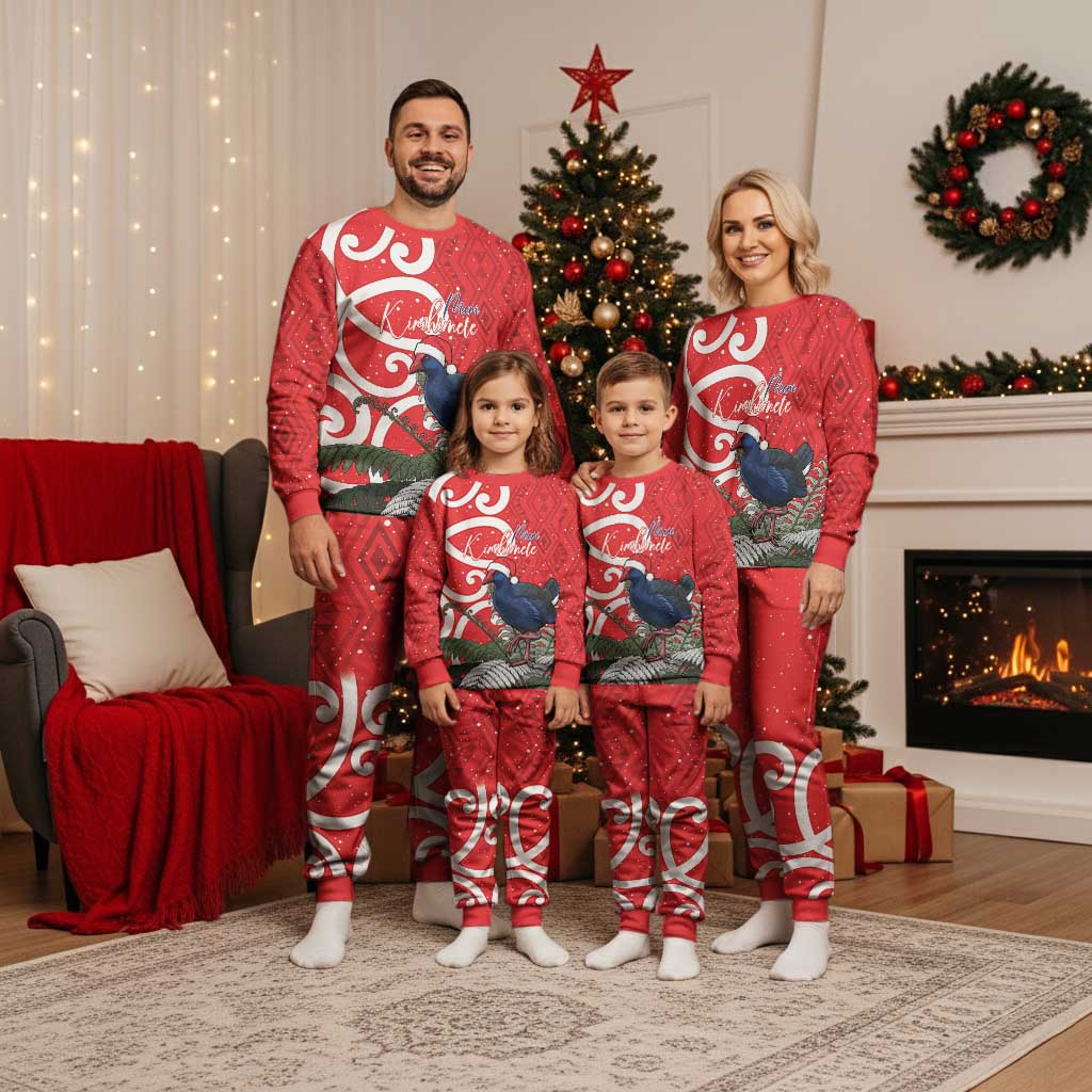 Personalized New Zealand Pukeko Christmas Pajama Set Meri Kirihimete Taniko Ponga Koru Red - Aussie Hoodie