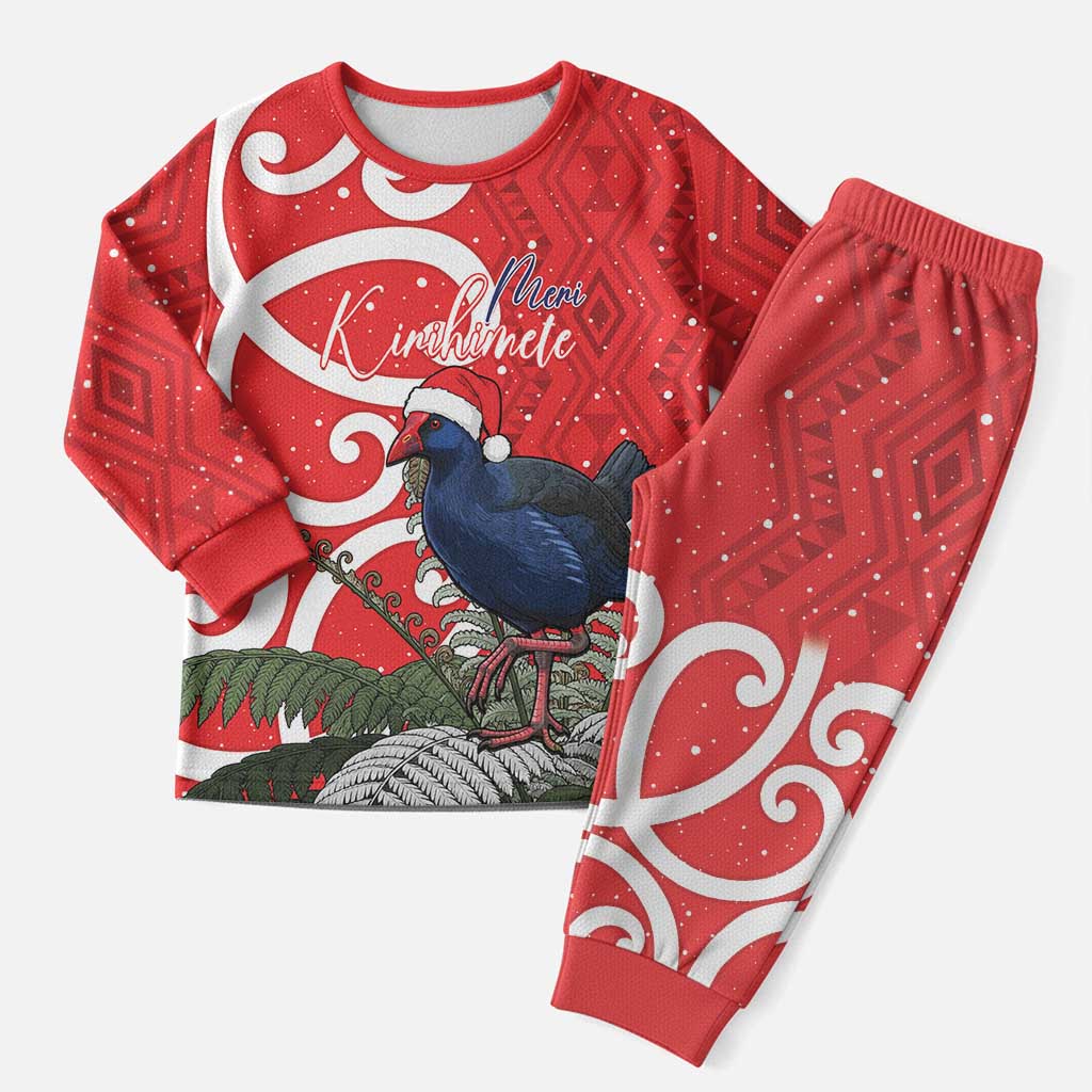 Personalized New Zealand Pukeko Christmas Pajama Set Meri Kirihimete Taniko Ponga Koru Red - Aussie Hoodie