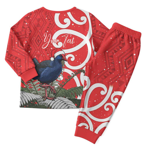 Personalized New Zealand Pukeko Christmas Pajama Set Meri Kirihimete Taniko Ponga Koru Red - Aussie Hoodie