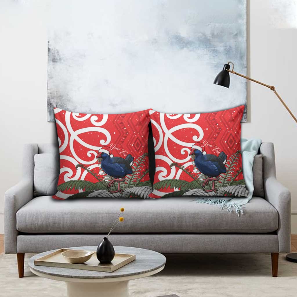 Personalized New Zealand Pukeko Christmas Pillow Cover Meri Kirihimete Taniko Ponga Koru Red - Aussie Hoodie