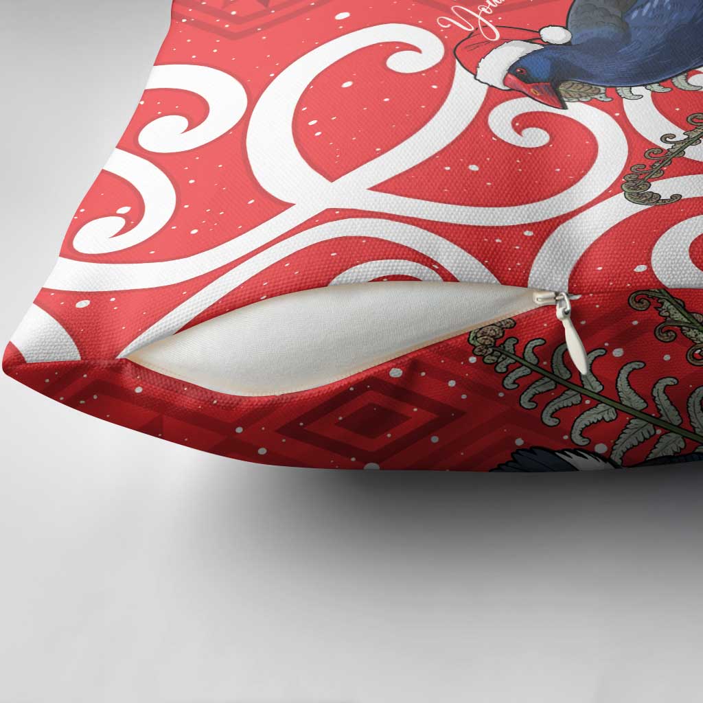 Personalized New Zealand Pukeko Christmas Pillow Cover Meri Kirihimete Taniko Ponga Koru Red - Aussie Hoodie