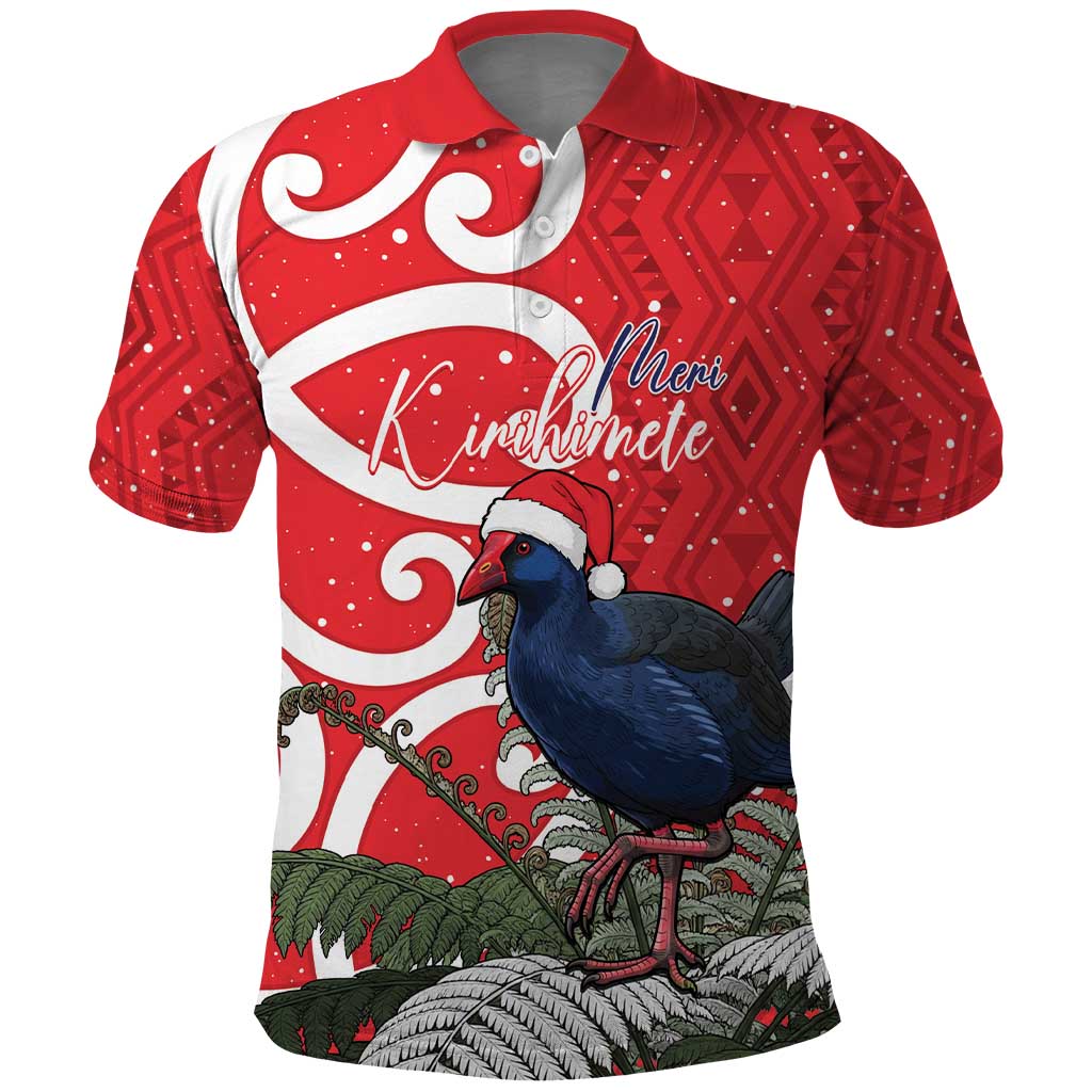 Personalized New Zealand Pukeko Christmas Polo Shirt Meri Kirihimete Taniko Ponga Koru Red - Aussie Hoodie