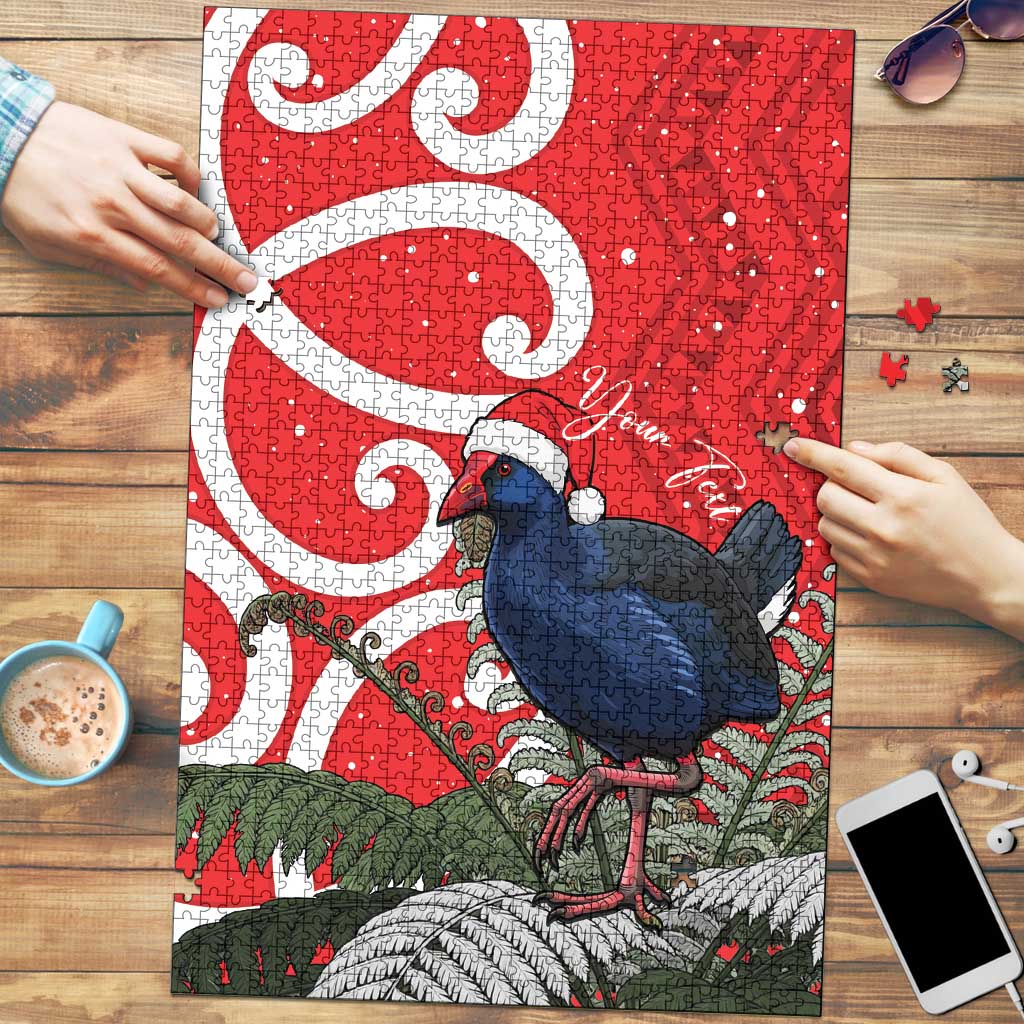 Personalized New Zealand Pukeko Christmas Puzzle Meri Kirihimete Taniko Ponga Koru Red - Aussie Hoodie