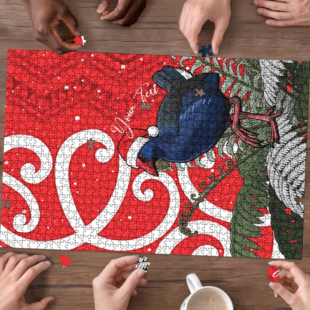 Personalized New Zealand Pukeko Christmas Puzzle Meri Kirihimete Taniko Ponga Koru Red - Aussie Hoodie