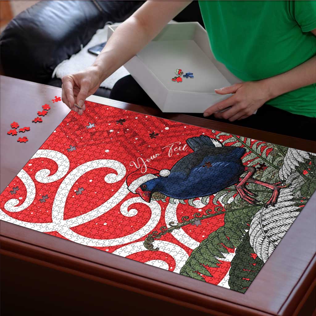 Personalized New Zealand Pukeko Christmas Puzzle Meri Kirihimete Taniko Ponga Koru Red - Aussie Hoodie