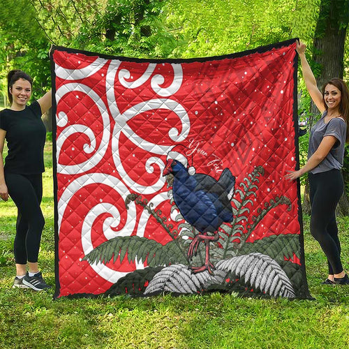 Personalized New Zealand Pukeko Christmas Quilt Meri Kirihimete Taniko Ponga Koru Red - Aussie Hoodie