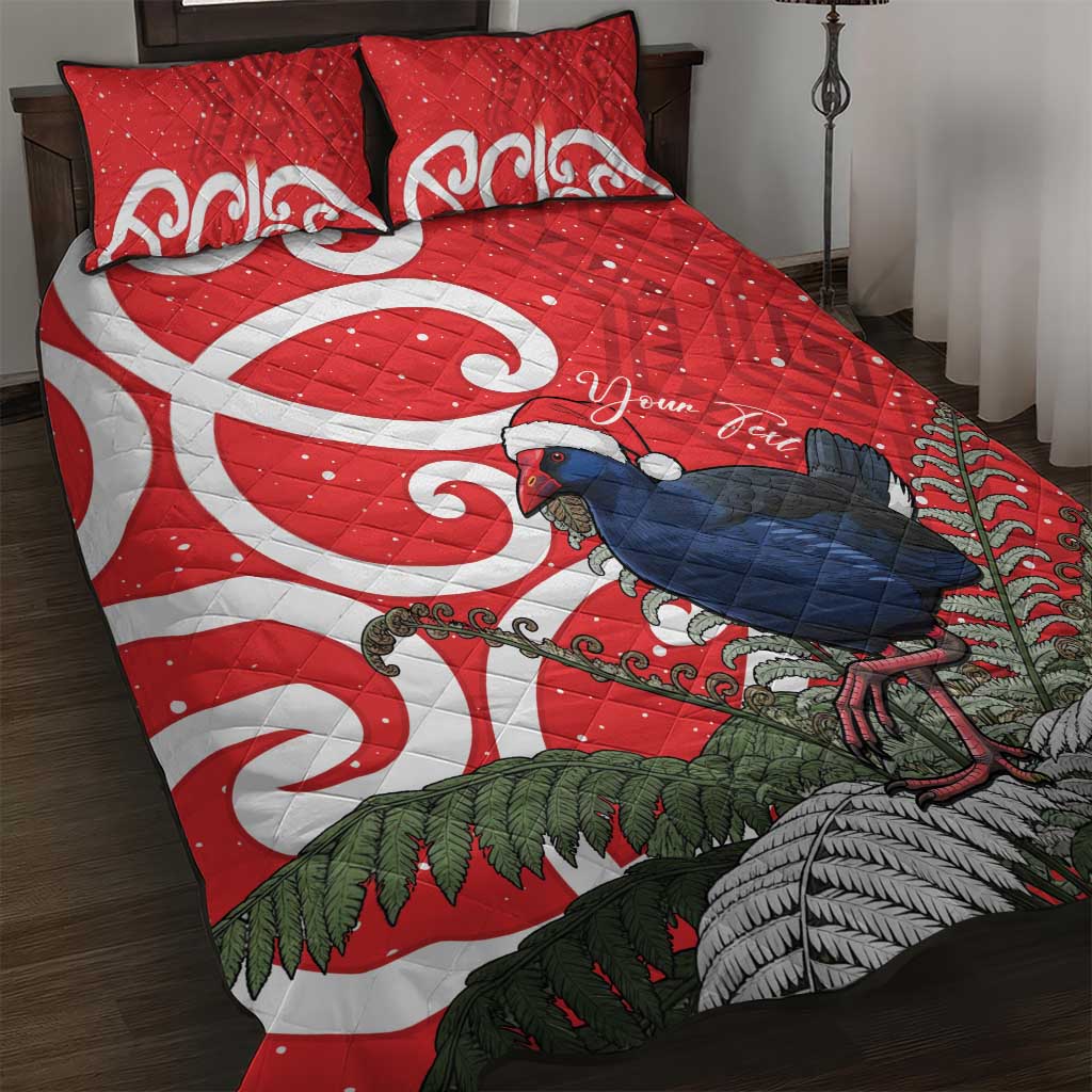 Personalized New Zealand Pukeko Christmas Quilt Bed Set Meri Kirihimete Taniko Ponga Koru Red - Aussie Hoodie