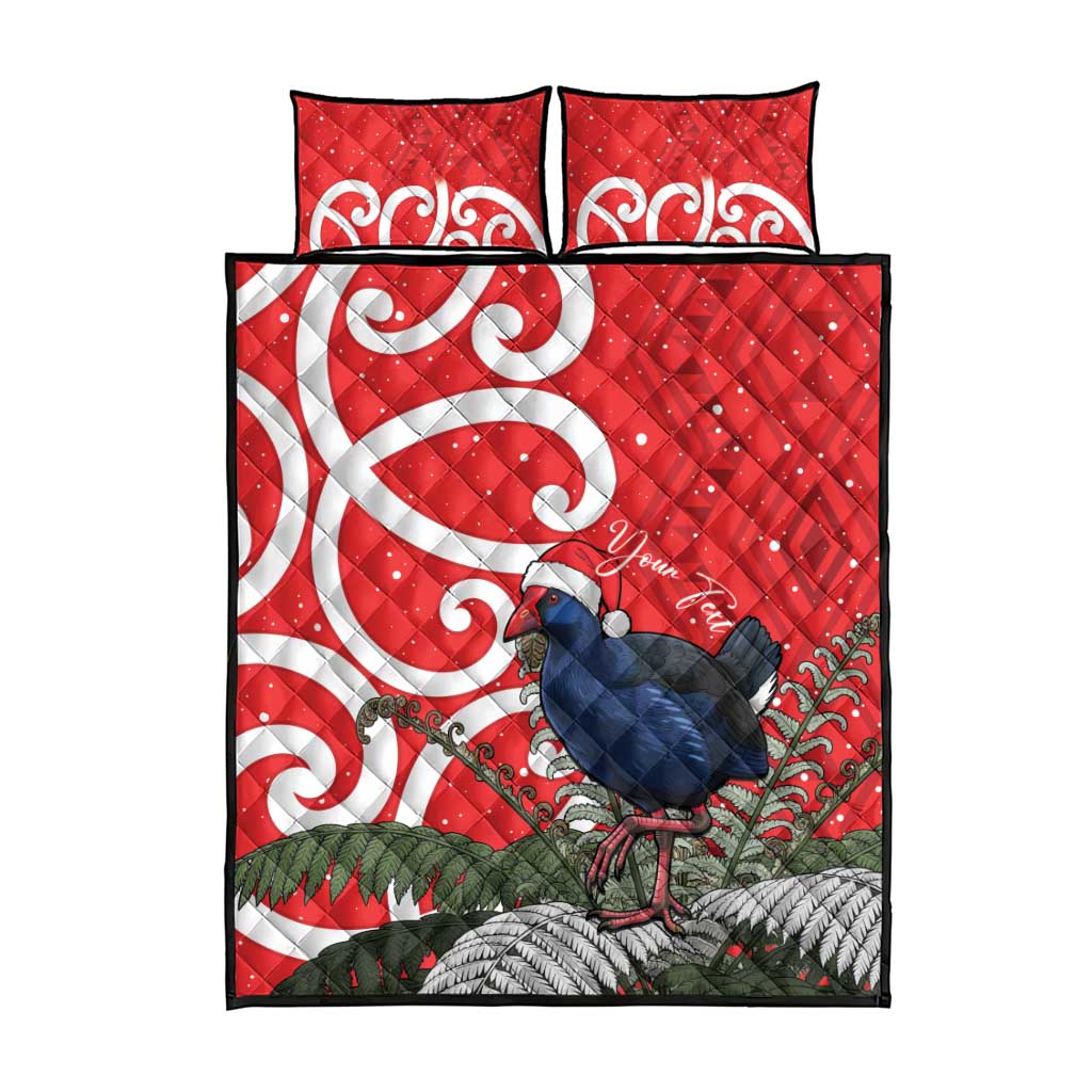 Personalized New Zealand Pukeko Christmas Quilt Bed Set Meri Kirihimete Taniko Ponga Koru Red - Aussie Hoodie