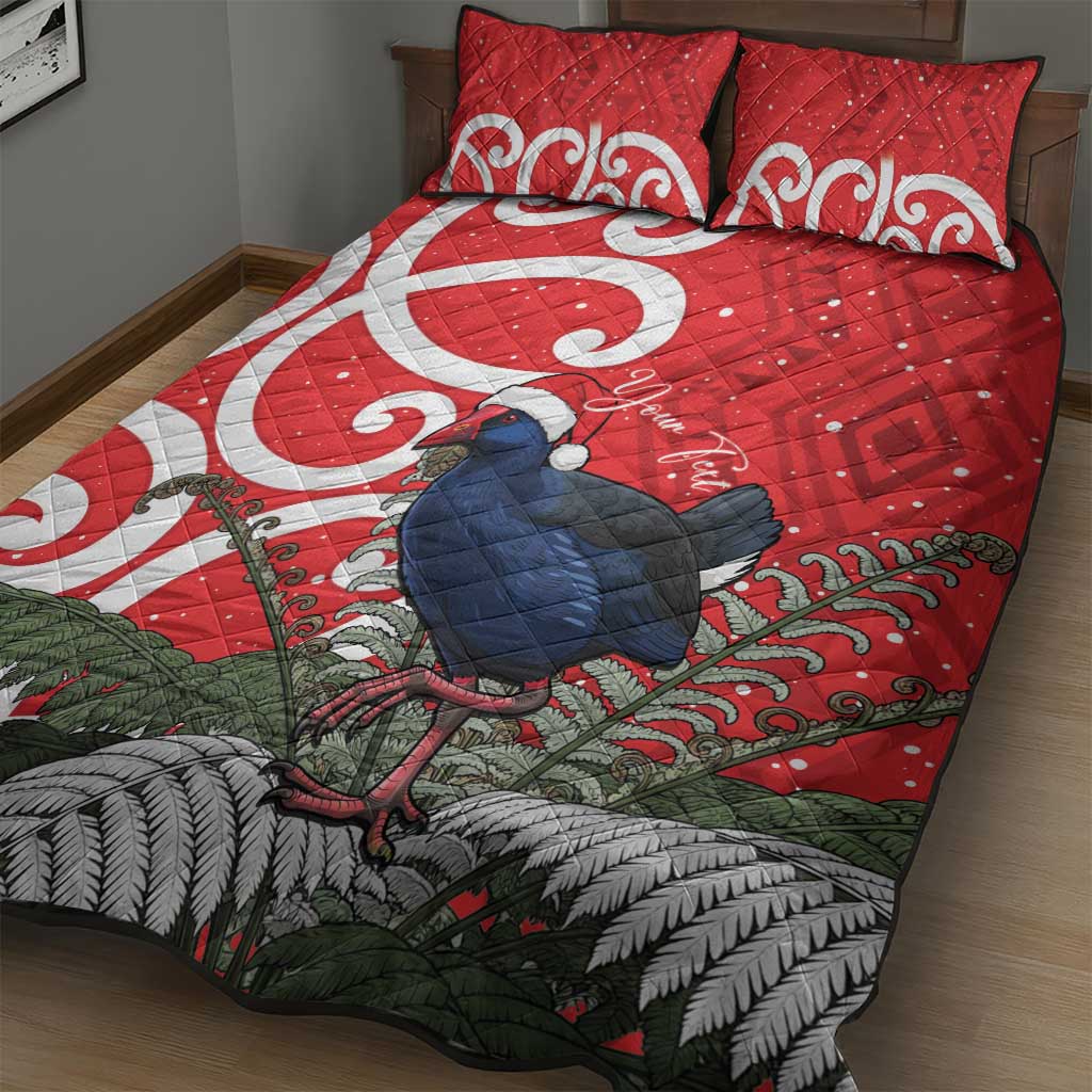 Personalized New Zealand Pukeko Christmas Quilt Bed Set Meri Kirihimete Taniko Ponga Koru Red - Aussie Hoodie