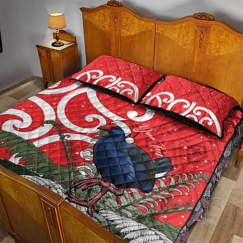 Personalized New Zealand Pukeko Christmas Quilt Bed Set Meri Kirihimete Taniko Ponga Koru Red - Aussie Hoodie