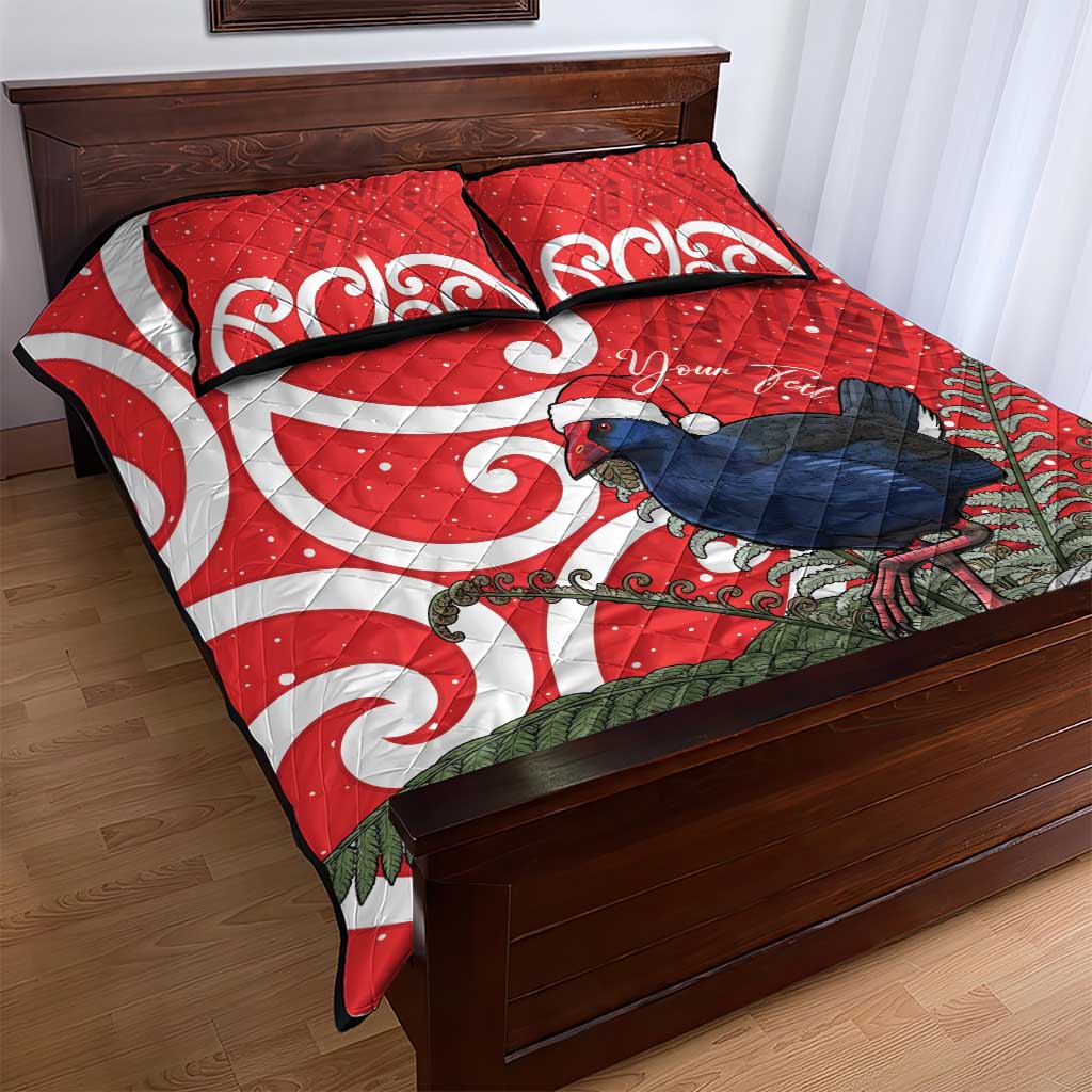 Personalized New Zealand Pukeko Christmas Quilt Bed Set Meri Kirihimete Taniko Ponga Koru Red - Aussie Hoodie