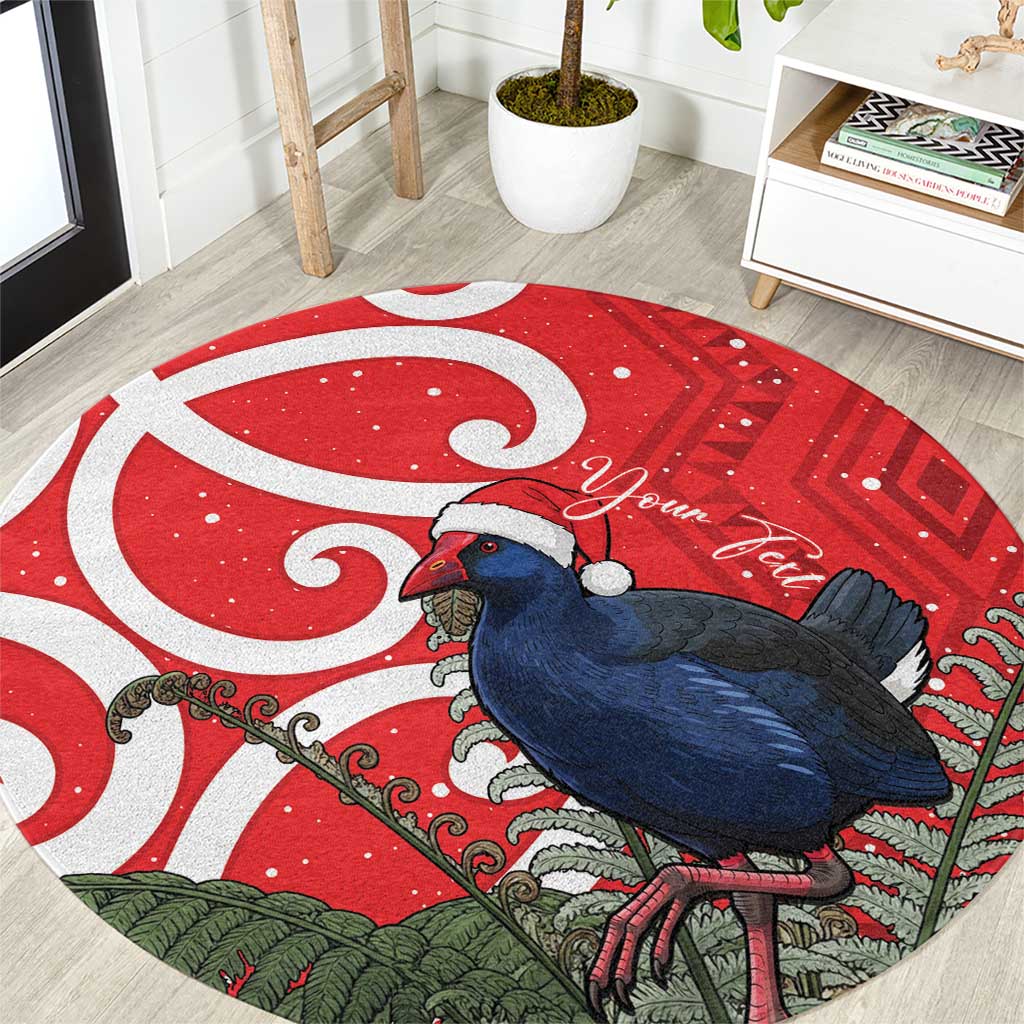 Personalized New Zealand Pukeko Christmas Round Carpet Meri Kirihimete Taniko Ponga Koru Red - Aussie Hoodie