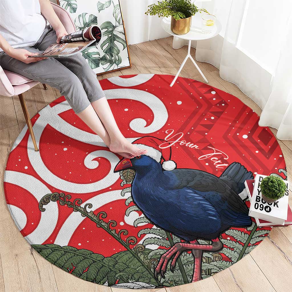 Personalized New Zealand Pukeko Christmas Round Carpet Meri Kirihimete Taniko Ponga Koru Red - Aussie Hoodie