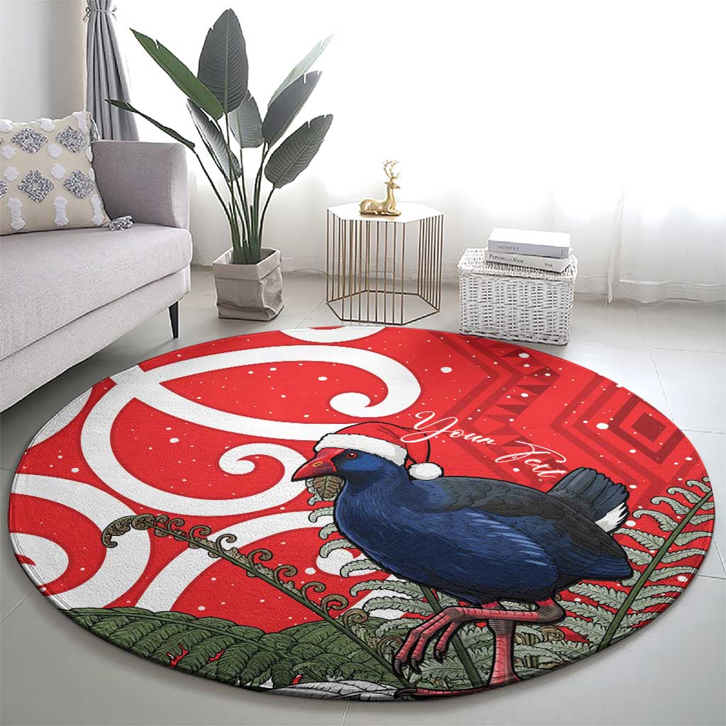 Personalized New Zealand Pukeko Christmas Round Carpet Meri Kirihimete Taniko Ponga Koru Red - Aussie Hoodie