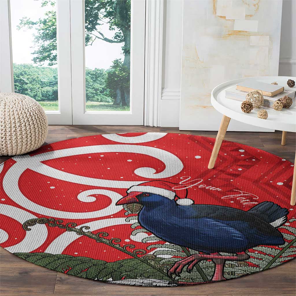 Personalized New Zealand Pukeko Christmas Round Carpet Meri Kirihimete Taniko Ponga Koru Red - Aussie Hoodie