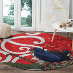 Personalized New Zealand Pukeko Christmas Round Carpet Meri Kirihimete Taniko Ponga Koru Red - Aussie Hoodie