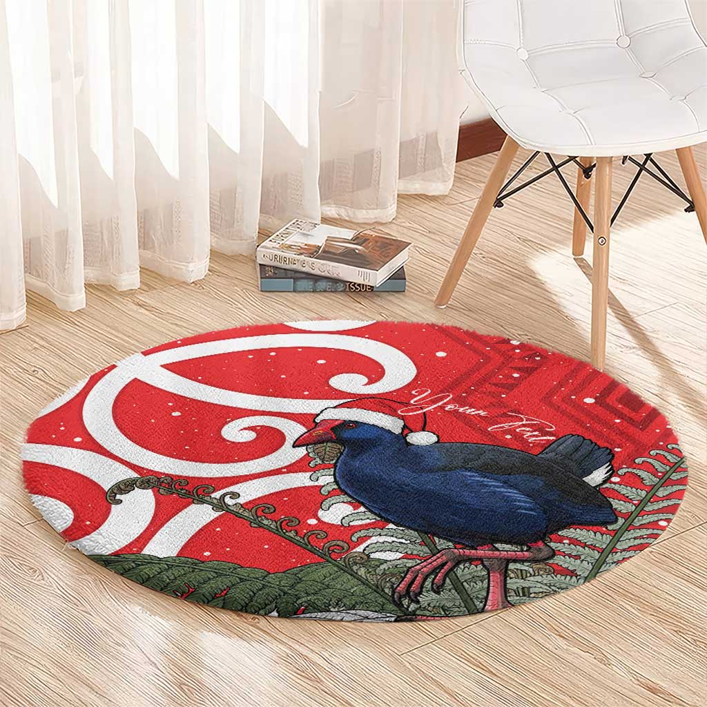 Personalized New Zealand Pukeko Christmas Round Carpet Meri Kirihimete Taniko Ponga Koru Red - Aussie Hoodie
