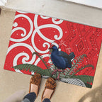 Personalized New Zealand Pukeko Christmas Rubber Doormat Meri Kirihimete Taniko Ponga Koru Red - Aussie Hoodie