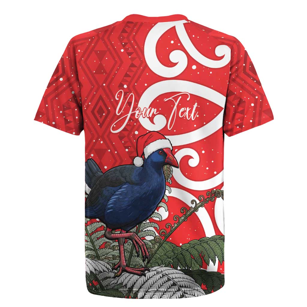 Personalized New Zealand Pukeko Christmas Rugby Jersey Meri Kirihimete Taniko Ponga Koru Red - Aussie Hoodie