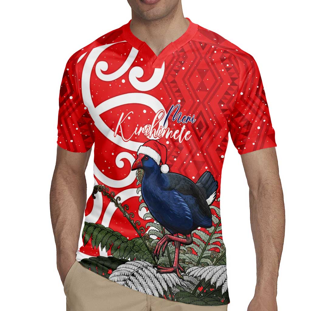 Personalized New Zealand Pukeko Christmas Rugby Jersey Meri Kirihimete Taniko Ponga Koru Red - Aussie Hoodie