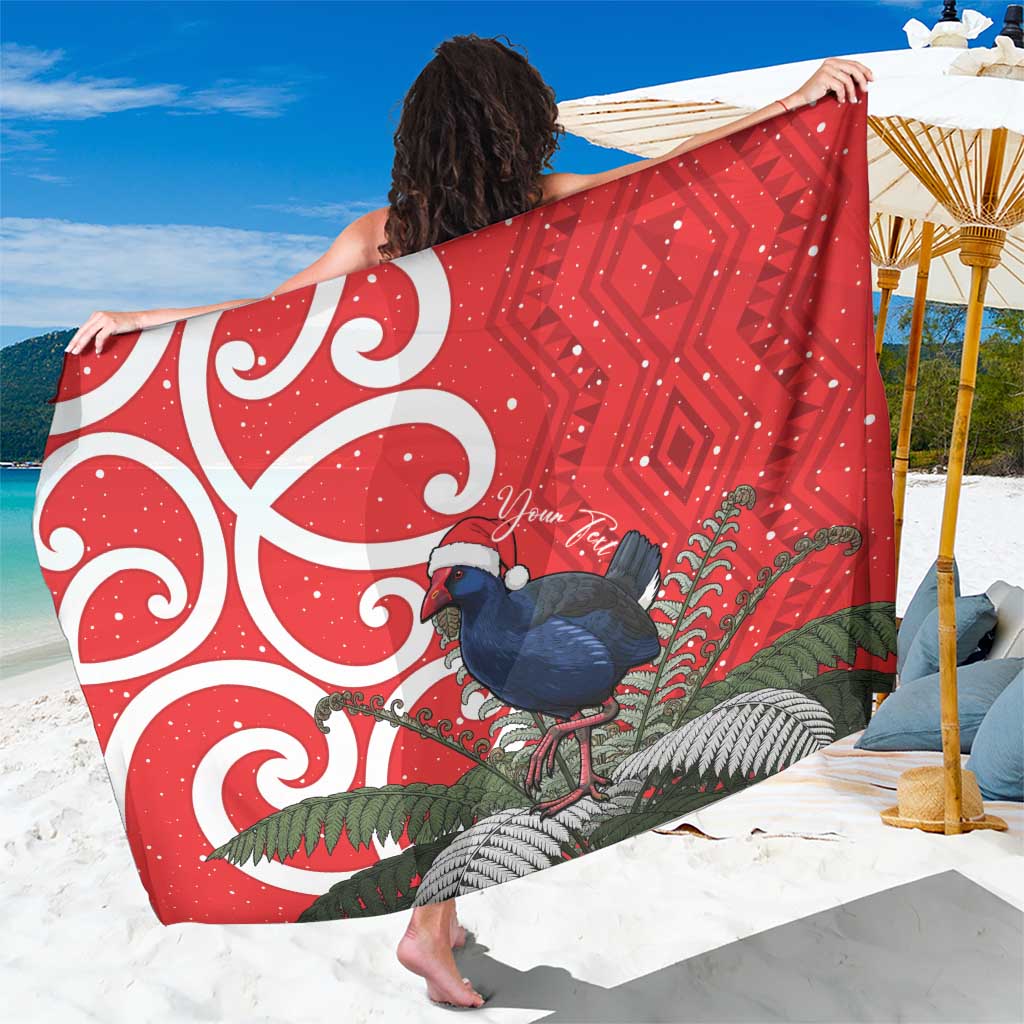 Personalized New Zealand Pukeko Christmas Sarong Meri Kirihimete Taniko Ponga Koru Red - Aussie Hoodie
