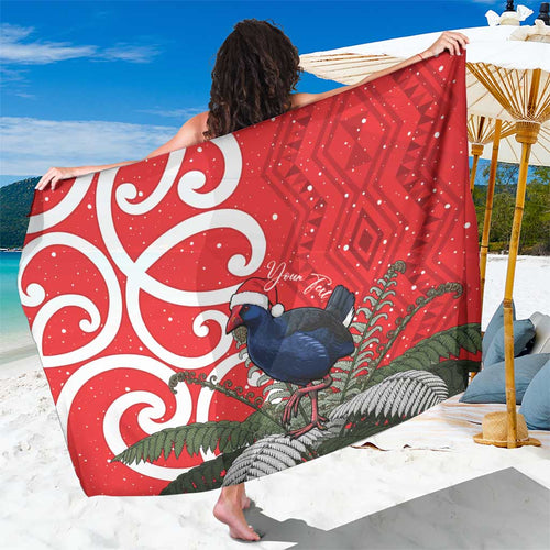 Personalized New Zealand Pukeko Christmas Sarong Meri Kirihimete Taniko Ponga Koru Red - Aussie Hoodie