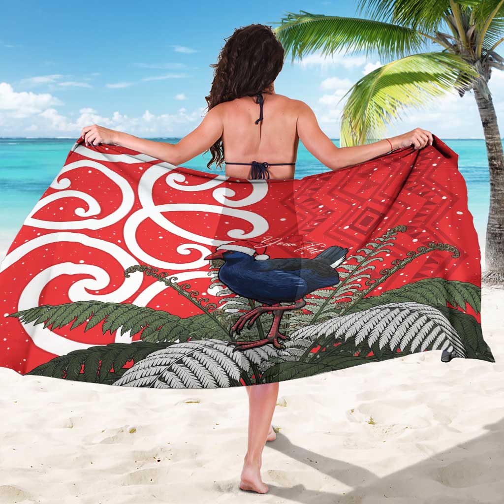 Personalized New Zealand Pukeko Christmas Sarong Meri Kirihimete Taniko Ponga Koru Red - Aussie Hoodie