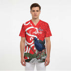 Personalized New Zealand Pukeko Christmas Scrub Top Meri Kirihimete Taniko Ponga Koru Red - Aussie Hoodie
