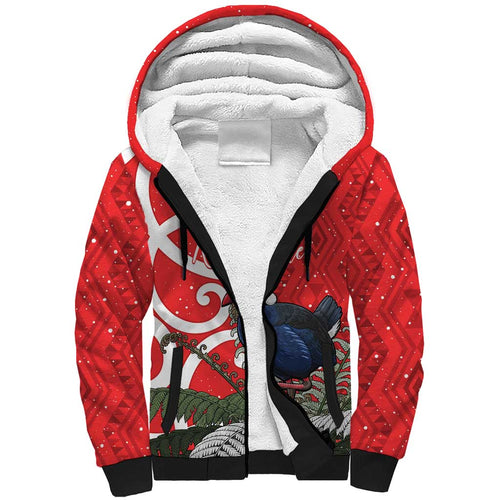 Personalized New Zealand Pukeko Christmas Sherpa Hoodie Meri Kirihimete Taniko Ponga Koru Red - Aussie Hoodie