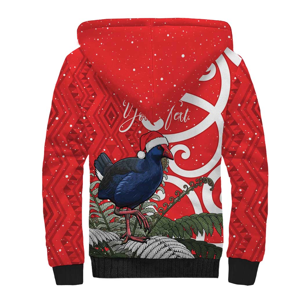 Personalized New Zealand Pukeko Christmas Sherpa Hoodie Meri Kirihimete Taniko Ponga Koru Red - Aussie Hoodie