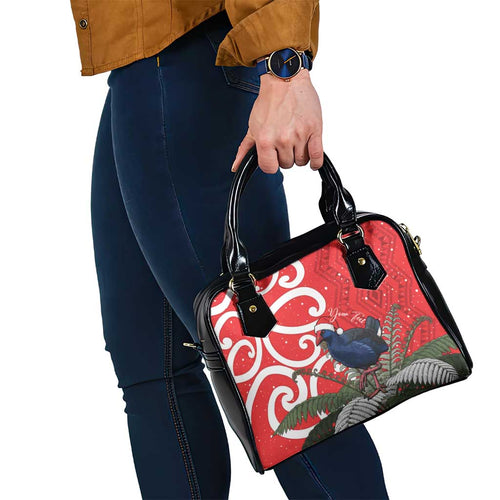Personalized New Zealand Pukeko Christmas Shoulder Handbag Meri Kirihimete Taniko Ponga Koru Red - Aussie Hoodie