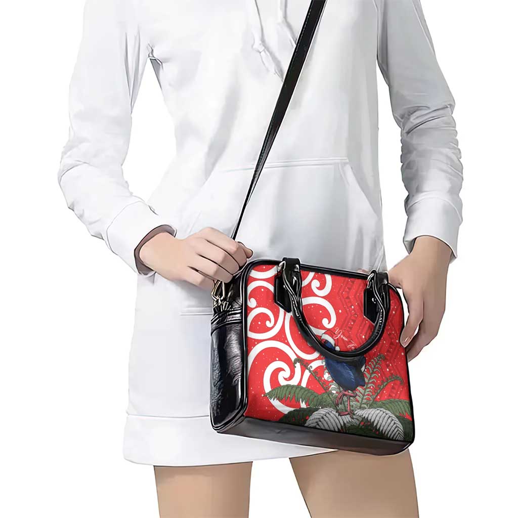 Personalized New Zealand Pukeko Christmas Shoulder Handbag Meri Kirihimete Taniko Ponga Koru Red - Aussie Hoodie