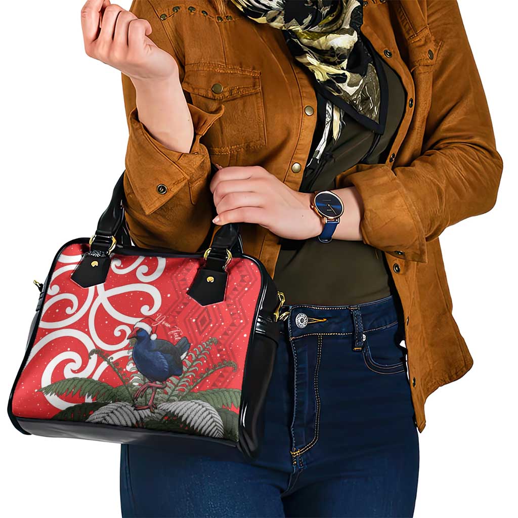 Personalized New Zealand Pukeko Christmas Shoulder Handbag Meri Kirihimete Taniko Ponga Koru Red - Aussie Hoodie