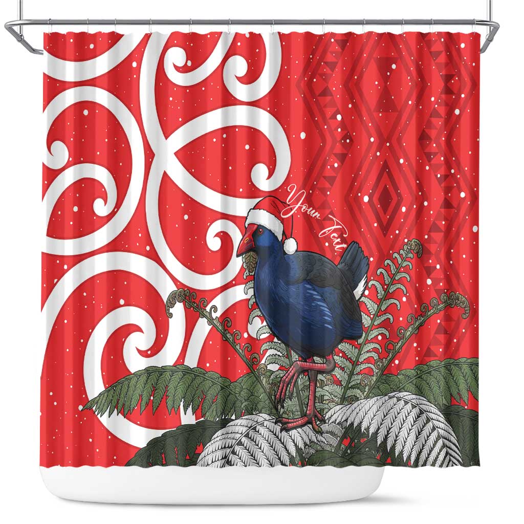Personalized New Zealand Pukeko Christmas Shower Curtain Meri Kirihimete Taniko Ponga Koru Red - Aussie Hoodie