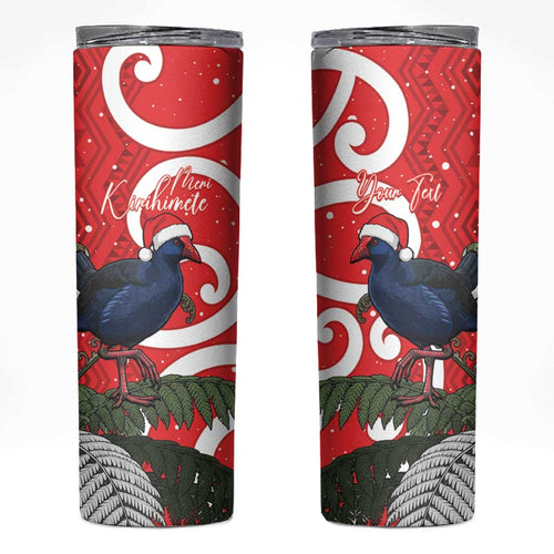 Personalized New Zealand Pukeko Christmas Skinny Tumbler Meri Kirihimete Taniko Ponga Koru Red - Aussie Hoodie