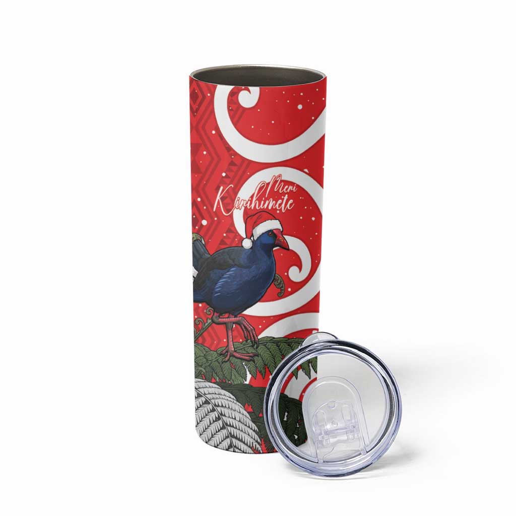 Personalized New Zealand Pukeko Christmas Skinny Tumbler Meri Kirihimete Taniko Ponga Koru Red - Aussie Hoodie