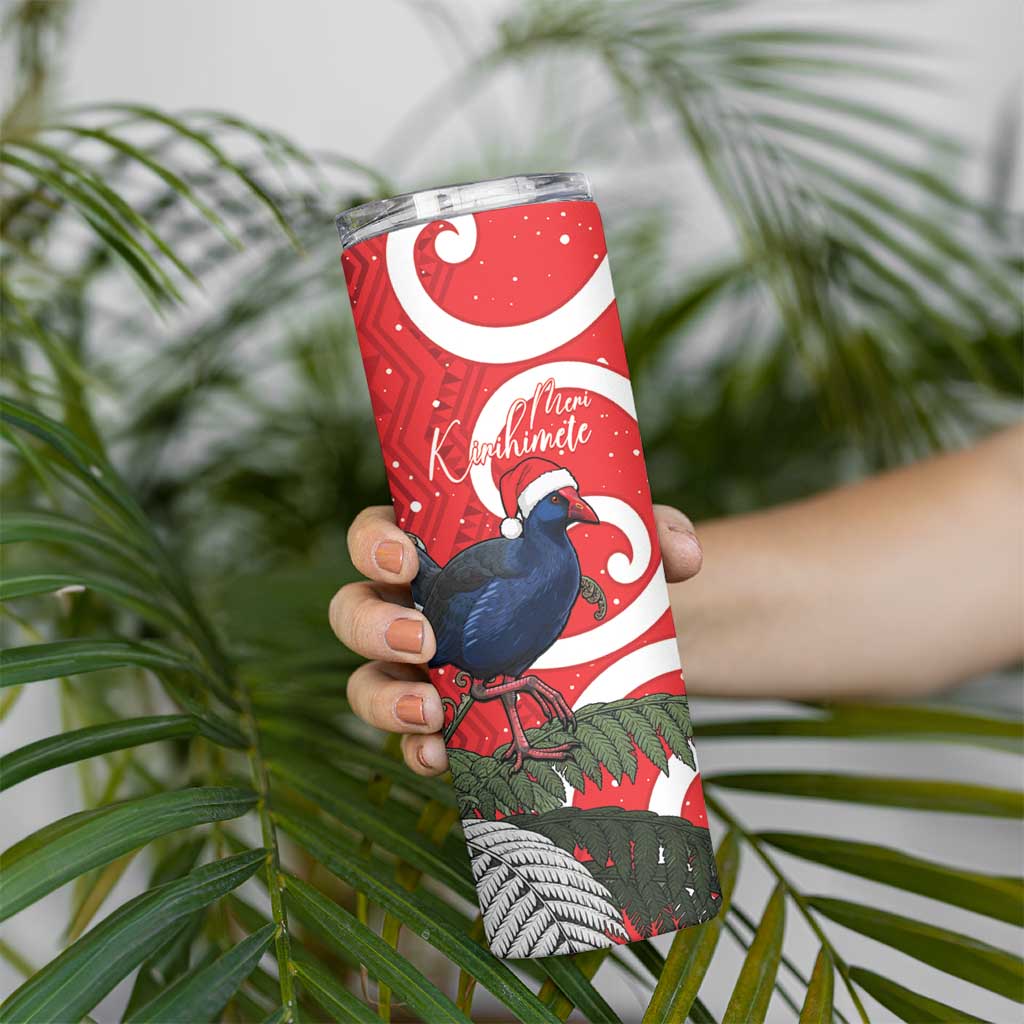 Personalized New Zealand Pukeko Christmas Skinny Tumbler Meri Kirihimete Taniko Ponga Koru Red - Aussie Hoodie