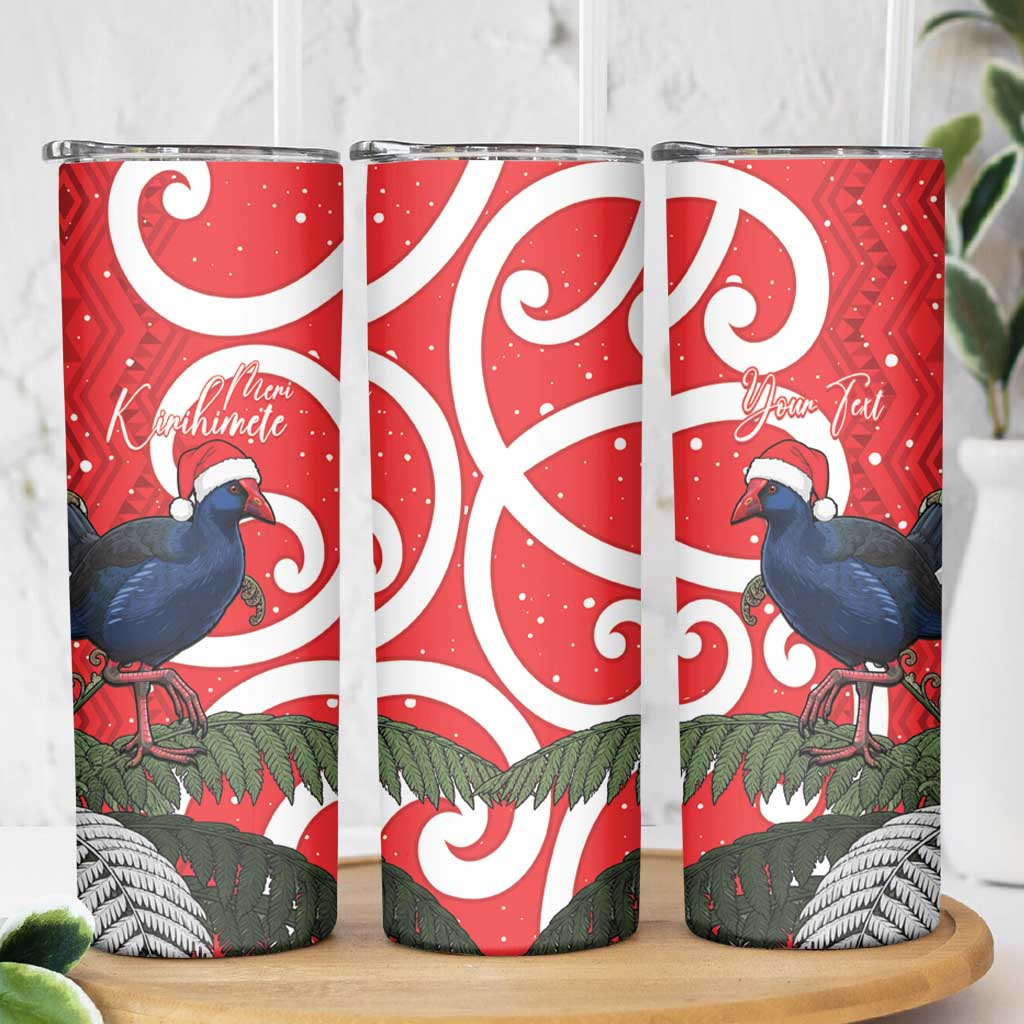 Personalized New Zealand Pukeko Christmas Skinny Tumbler Meri Kirihimete Taniko Ponga Koru Red - Aussie Hoodie
