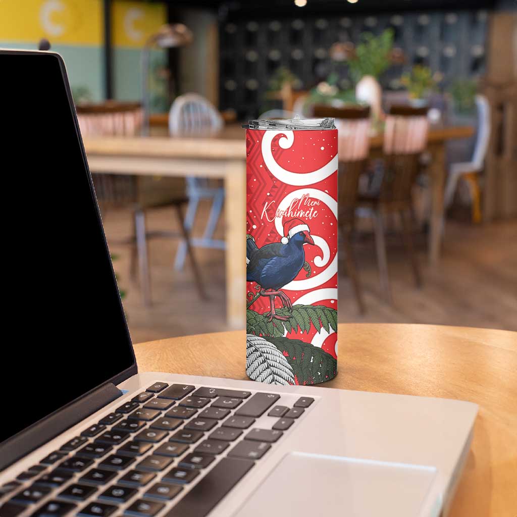 Personalized New Zealand Pukeko Christmas Skinny Tumbler Meri Kirihimete Taniko Ponga Koru Red - Aussie Hoodie