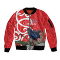 Personalized New Zealand Pukeko Christmas Sleeve Zip Bomber Jacket Meri Kirihimete Taniko Ponga Koru Red - Aussie Hoodie