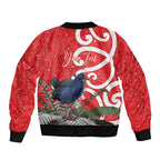 Personalized New Zealand Pukeko Christmas Sleeve Zip Bomber Jacket Meri Kirihimete Taniko Ponga Koru Red - Aussie Hoodie