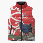 Personalized New Zealand Pukeko Christmas Sleeveless Puffer Jacket Meri Kirihimete Taniko Ponga Koru Red - Aussie Hoodie